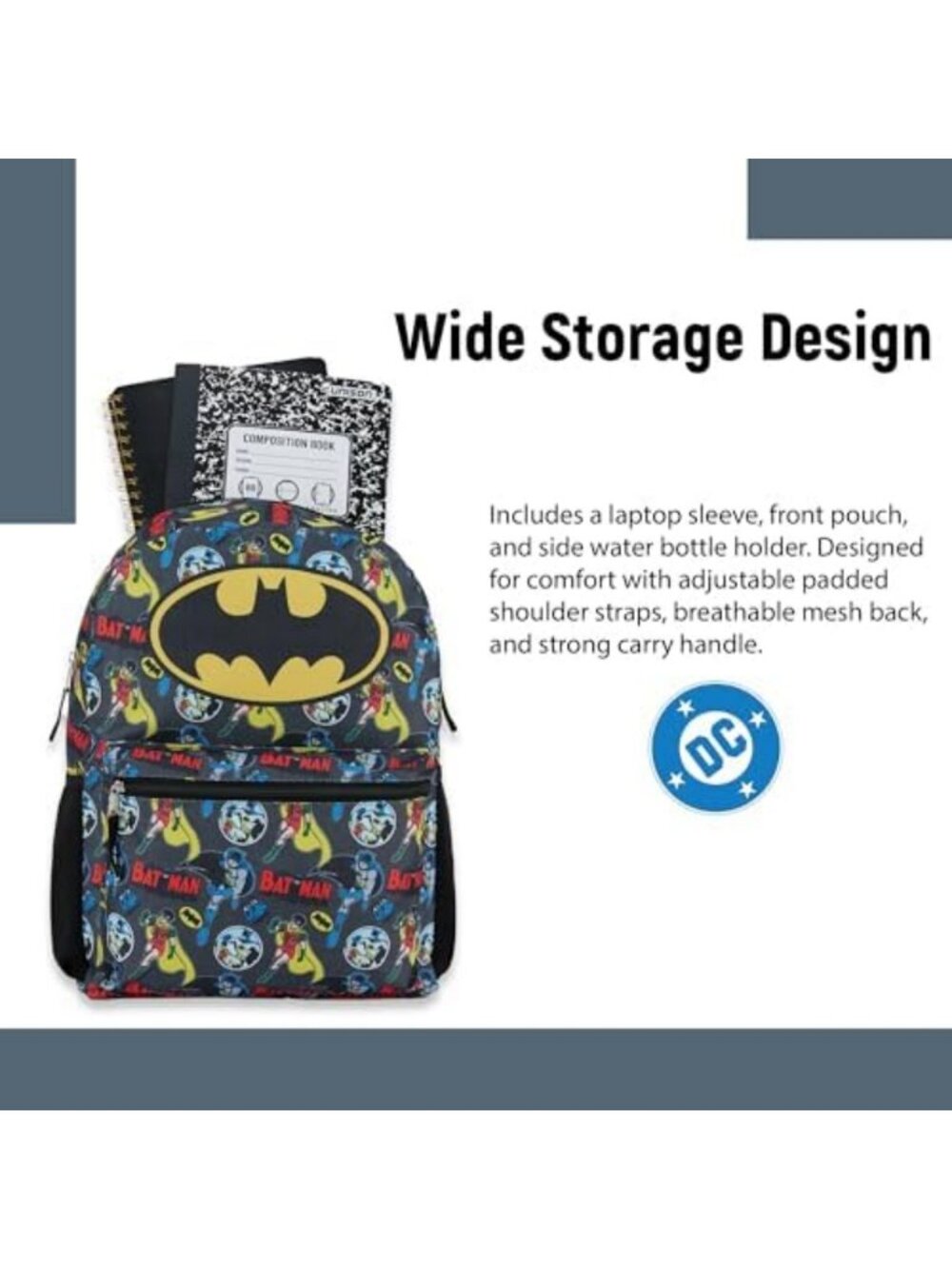 Superhero Kids Backpack - Batman, Superman & Joker Bookbag for School & Travel - Picture 4 of 7